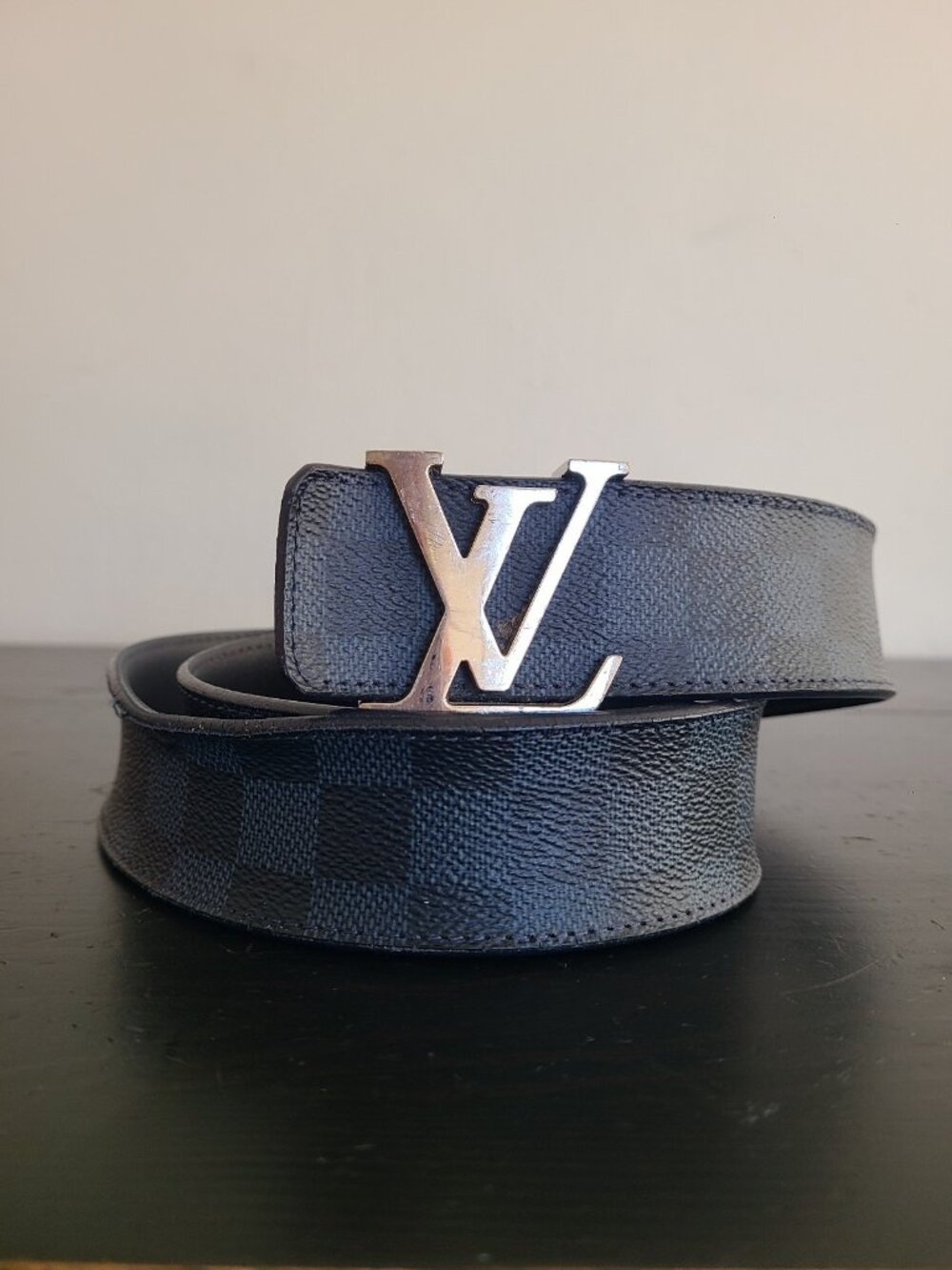 LOUIS VUITTON Belt LV Buckle 95/38 Damier Cobalt Blue M9210